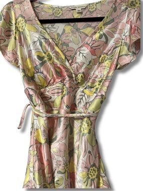 Y2K Vintage Banana Republic Pink and Yellow Floral Wrap Dress